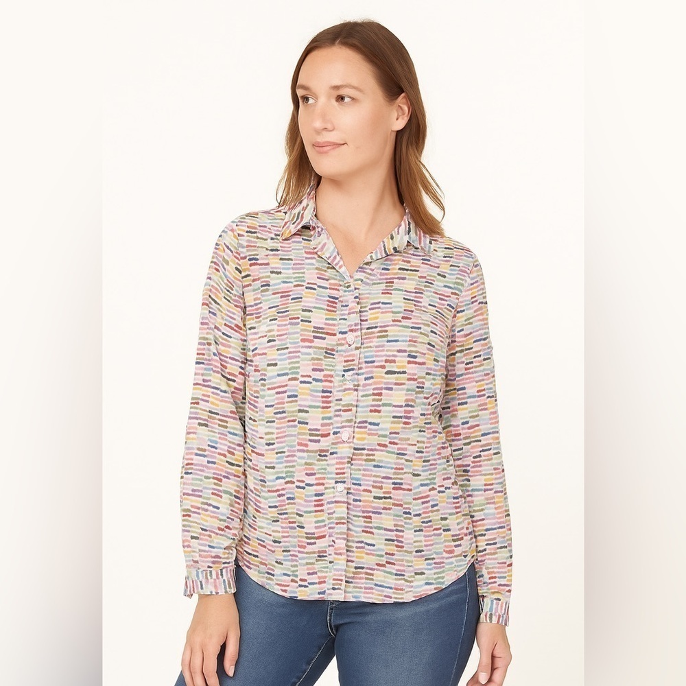 Pilcro‎ by Anthropologie Rainbow Brushstroke Button-Down Blouse | Size S